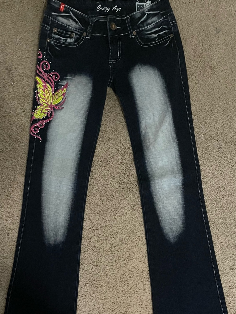 Crazy age y2k Embroidered Butterfly Jeans